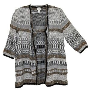 Chico's Tunic Sweater Cardigan Size 2 Large BOHO Open Front 3/4 Sleeve Pockets